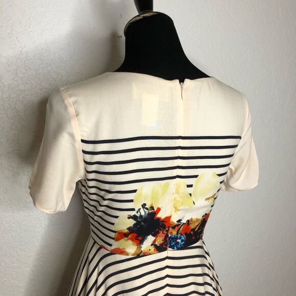 Anthropologie Corey Lynn Calter cream stripe floral asymmetrical dress size 2 - Picture 9 of 16